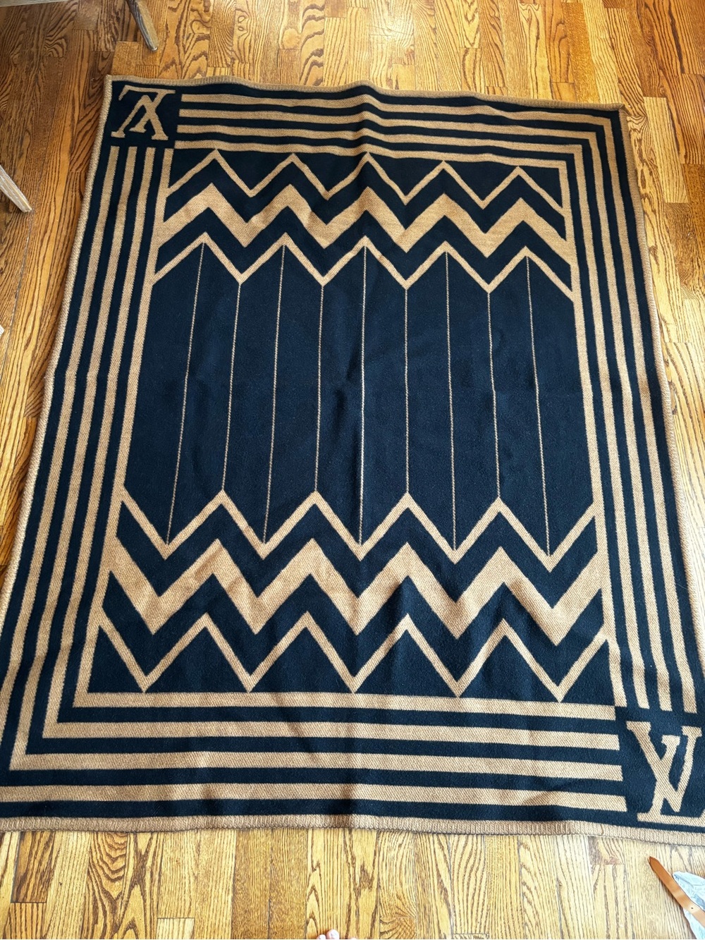 Louis Vuitton Navy and Tan Chevron Monogram Throw
